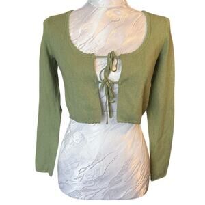 LA Hearts Sage Green Tie-Front Cropped Cardigan Top Size S